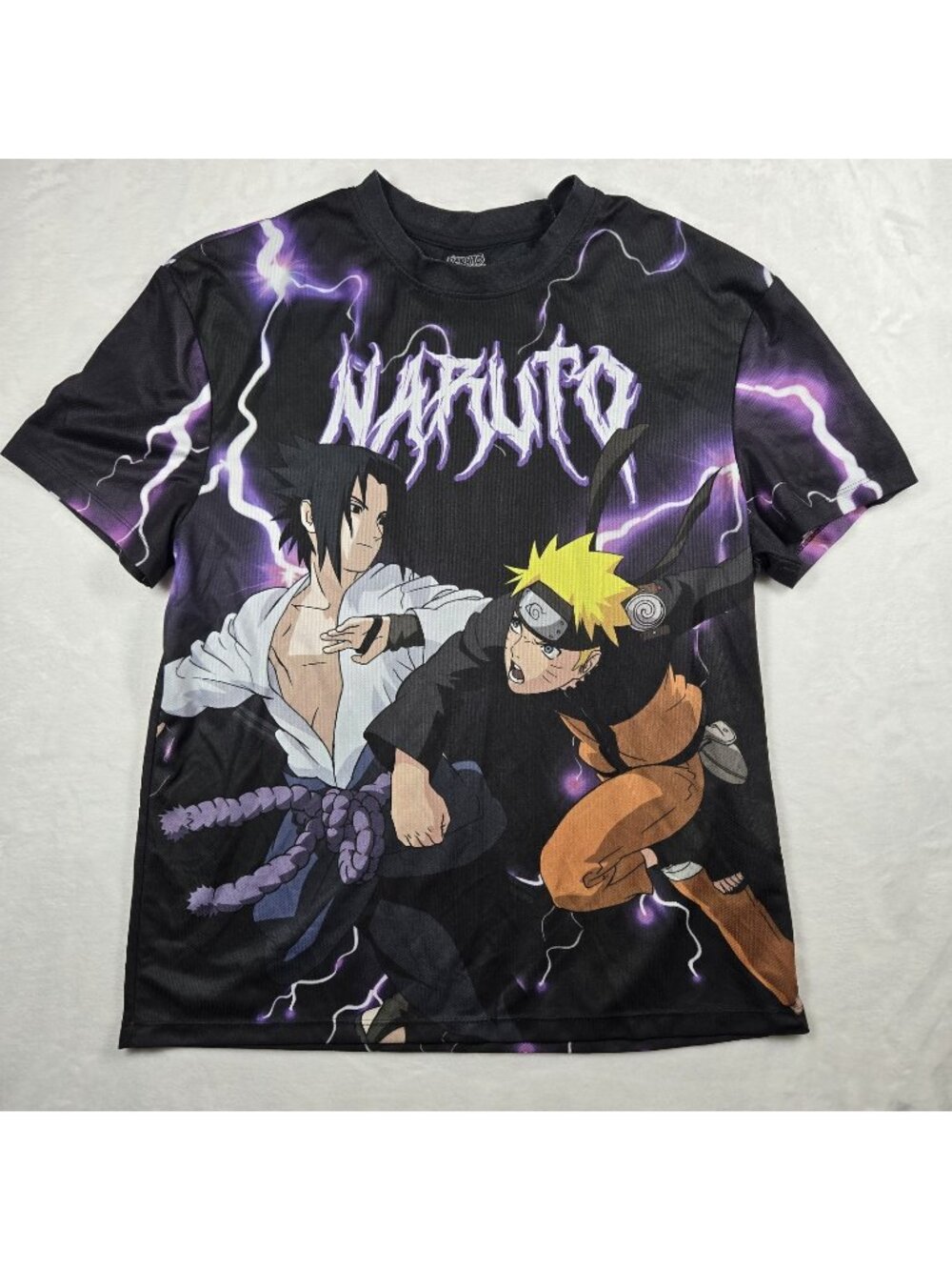 Licensed Naruto Shippuden Sasuke Graphic Top T-Shirt Difuzed Mens Size Large